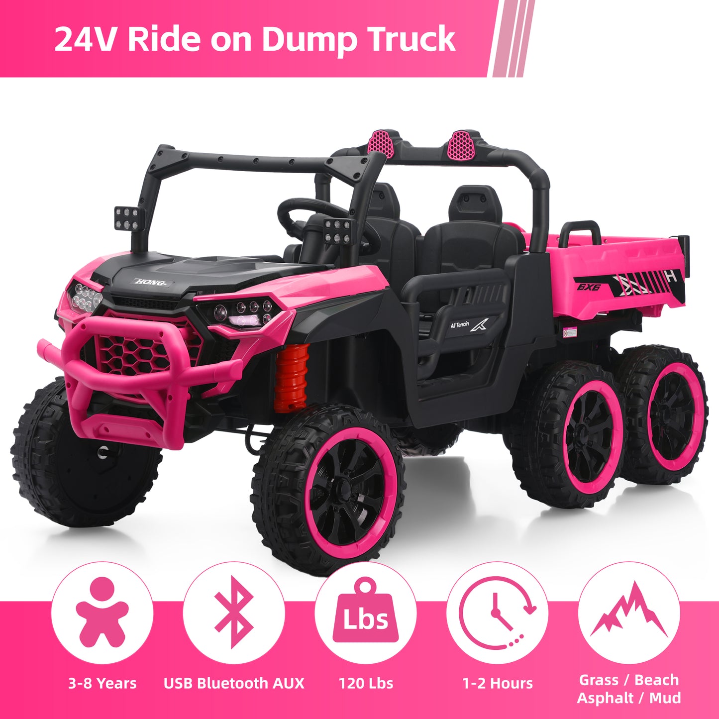 24V 4WD Ride On Truck for Kids, 2-Seater w/ Remote Control, 3 Speeds, EVA Tires & Spring Suspension, for Boys & Girls Ages 3โ8