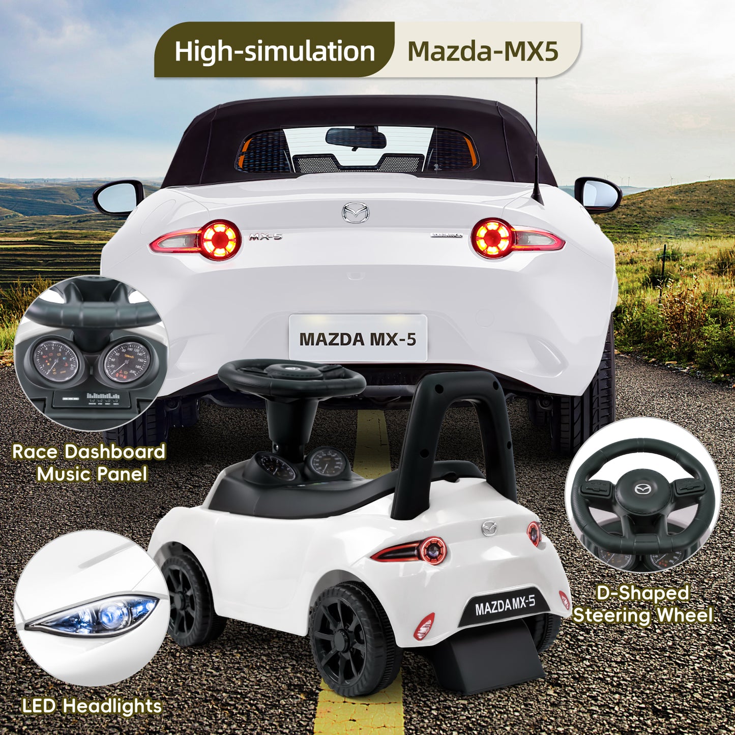 Kids Push Car for Toddlers, Licensed Mazda Toddler Car, Ride on Toy with Horn, Music, Lights, Under Seat Storage