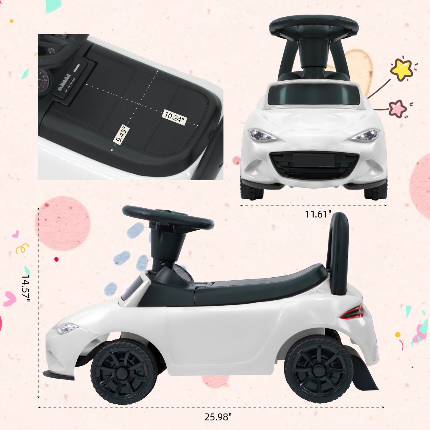 Kids Push Car for Toddlers, Licensed Mazda Toddler Car, Ride on Toy with Horn, Music, Lights, Under Seat Storage