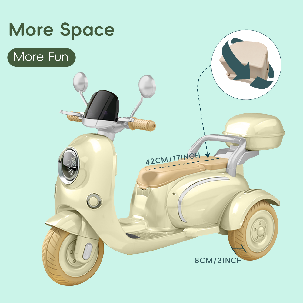 Ride On Motorcycle 3-Wheel Battery Powered Electric Motorbike w/ Remote Control